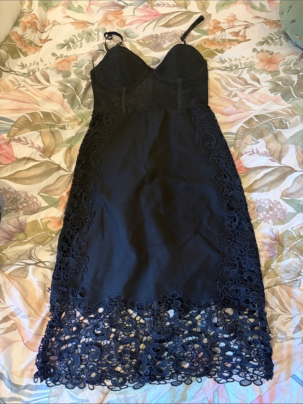 Guess Black Lace-Trim Midi Dress